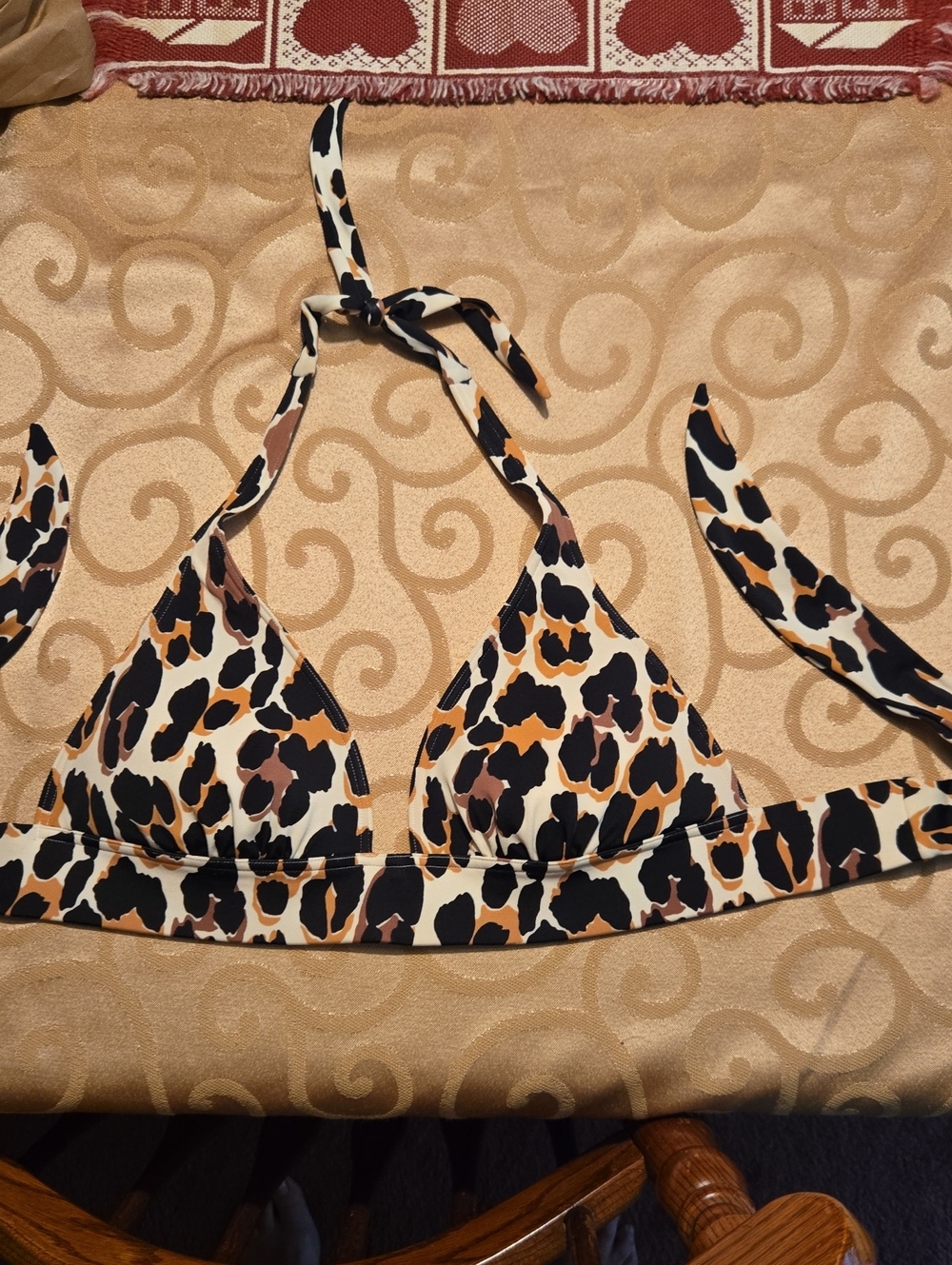 Victoria's Secret Leopard-Print Triangle Bikini Top in Cream, Brown & Black